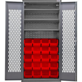 Configurable Ventilated Bin Cabinet, 36"Wx24"Dx78"H, 3 Shelves, 24 Red Bins