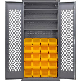 Configurable Ventilated Bin Cabinet, 36"Wx24"Dx78"H, 3 Shelves, 24 Yellow Bins
