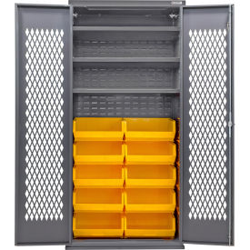 Configurable Ventilated Bin Cabinet, 36"Wx24"Dx78"H, 3 Shelves, 12 Yellow Bins