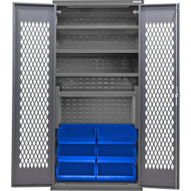 Configurable Ventilated Bin Cabinet, 36"Wx24"Dx78"H, 4 Shelves, 6 Blue Bins