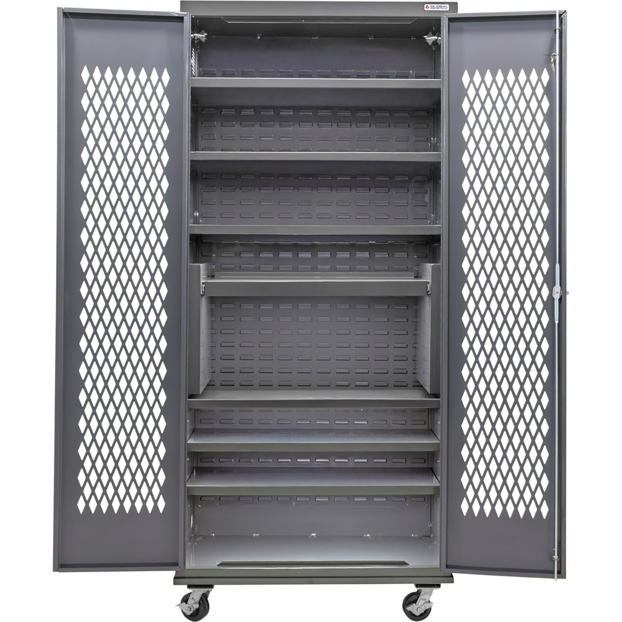 Configurable Ventilated Mobile Shelf Cabinet, 36"W x 24"D x 85"H, 7 Shelves