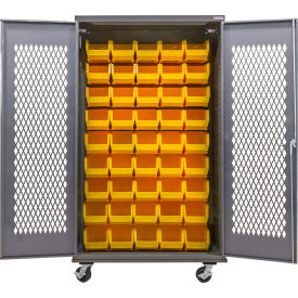 Configurable Ventilated Mobile Bin Cabinet, 48"W x 24"D x 85"H, 48 Yellow Bins