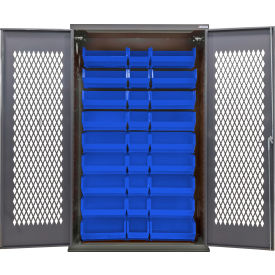 Configurable Ventilated Bin Cabinet, 48"W x 24"D x 78"H, 30 Blue Bins