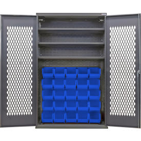 Configurable Ventilated Bin Cabinet, 48"Wx24"Dx78"H, 3 Shelves, 36 Blue Bins