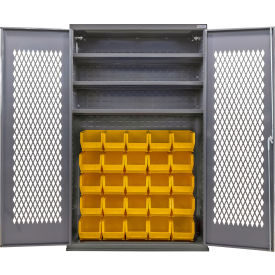 Configurable Ventilated Bin Cabinet, 48"Wx24"Dx78"H, 3 Shelves, 36 Yellow Bins