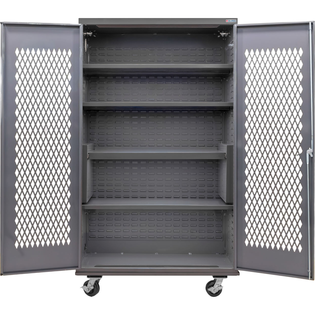 Configurable Ventilated Mobile Shelf Cabinet, 48"W x 24"D x 85"H, 4 Shelves