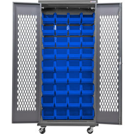 Configurable Ventilated Mobile Charging Cabinet, 36"Wx24"Dx85"H, 48 Blue Bins