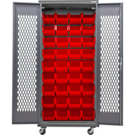 Configurable Ventilated Mobile Charging Cabinet, 36"Wx24"Dx85"H, 48 Red Bins