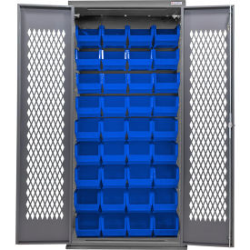 Configurable Ventilated Charging Cabinet, 36"W x 24"D x 78"H, 48 Blue Bins