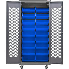 Configurable Ventilated Mobile Charging Cabinet, 36"Wx24"Dx85"H, 30 Blue Bins