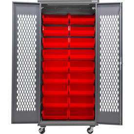 Configurable Ventilated Mobile Charging Cabinet, 36"Wx24"Dx85"H, 30 Red Bins