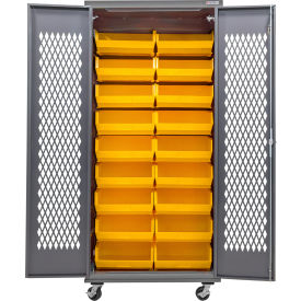 Configurable Ventilated Mobile Charging Cabinet, 36"Wx24"Dx85"H, 30 Yellow Bins