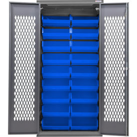 Configurable Ventilated Charging Cabinet, 36"W x 24"D x 78"H, 30 Blue Bins