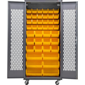 Configurable Ventilated Mobile Charging Cabinet, 36"W x 24"D x 85"H, 66 YLW Bins