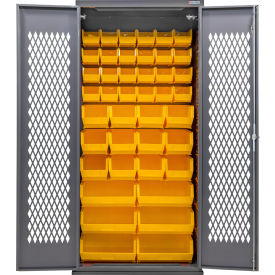 Configurable Ventilated Charging Cabinet, 36"W x 24"D x 78"H, 66 Yellow Bins