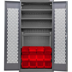 Configurable Ventilated Charging Cabinet, 36"Wx24"Dx78"H, 4 Shelves, 12 Red Bins