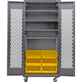 Configurable Ventilated Mobile Charging Cabinet, 36"Wx24"Dx85"H, 6 Yellow Bins