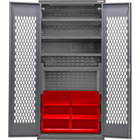 Configurable Ventilated Charging Cabinet, 36"x24"x78", 4 Shelves, 6 Red Bins