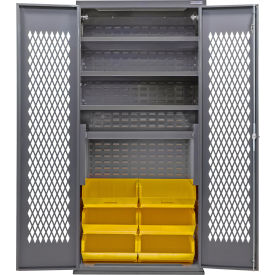 Configurable Ventilated Charging Cabinet, 36"x24"x78", 4 Shelves, 6 Yellow Bins