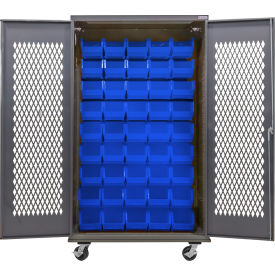 Configurable Ventilated Mobile Charging Cabinet, 48"Wx24"Dx85"H, 48 Blue Bins