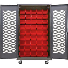 Configurable Ventilated Mobile Charging Cabinet, 48"Wx24"Dx85"H, 48 Red Bins
