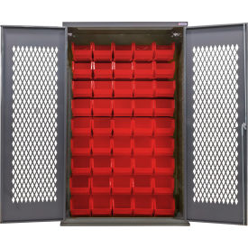 Configurable Ventilated Charging Cabinet, 48"W x 24"D x 78"H, 48 Red Bins