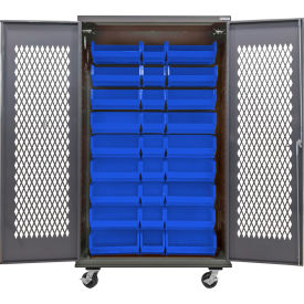 Configurable Ventilated Mobile Charging Cabinet, 48"Wx24"Dx85"H, 30 Blue Bins
