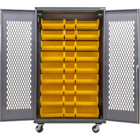 Configurable Ventilated Mobile Charging Cabinet, 48"Wx24"Dx85"H, 30 Yellow Bins