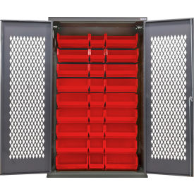 Configurable Ventilated Charging Cabinet, 48"W x 24"D x 78"H, 30 Red Bins