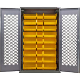 Configurable Ventilated Charging Cabinet, 48"W x 24"D x 78"H, 30 Yellow Bins