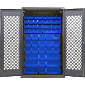 Configurable Ventilated Charging Cabinet, 48"W x 24"D x 78"H, 66 Blue Bins