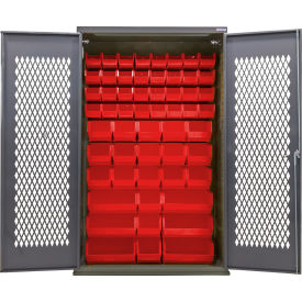 Configurable Ventilated Charging Cabinet, 48"W x 24"D x 78"H, 66 Red Bins