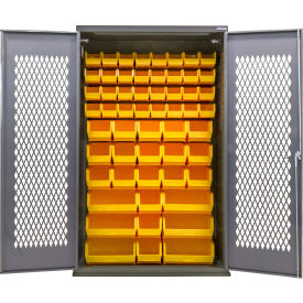 Configurable Ventilated Charging Cabinet, 48"W x 24"D x 78"H, 66 Yellow Bins