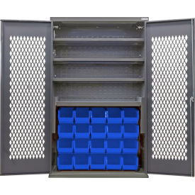 Configurable Ventilated Charging Cabinet, 48x24x78, 4 Shelves, 24 Blue Bins