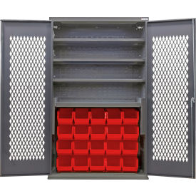 Configurable Ventilated Charging Cabinet, 48"Wx24"Dx78"H, 4 Shelves, 24 Red Bins