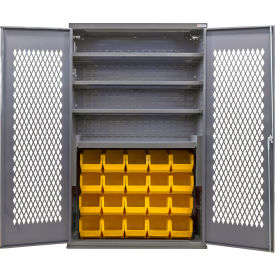 Configurable Ventilated Charging Cabinet, 48"Wx24"Dx78"H, 4 Shelves, 24 YLW Bins