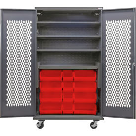 Configurable Ventilated Mobile Charging Cabinet, 48"Wx24"Dx85"H, 24 Red Bins