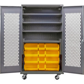 Configurable Ventilated Mobile Charging Cabinet, 48"Wx24"Dx85"H, 24 Yellow Bins
