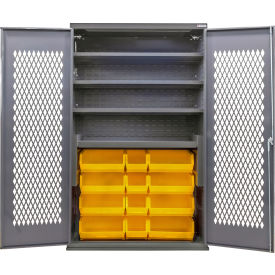 Configurable Ventilated Charging Cabinet, 48"x24"x78", 4 Shelves, 24 Yellow Bins