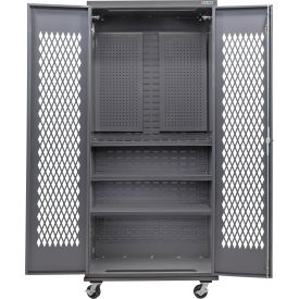 Configurable Ventilated Mobile Pegboard Cabinet, 36"W x 24"D x 85"H, 3 Shelves