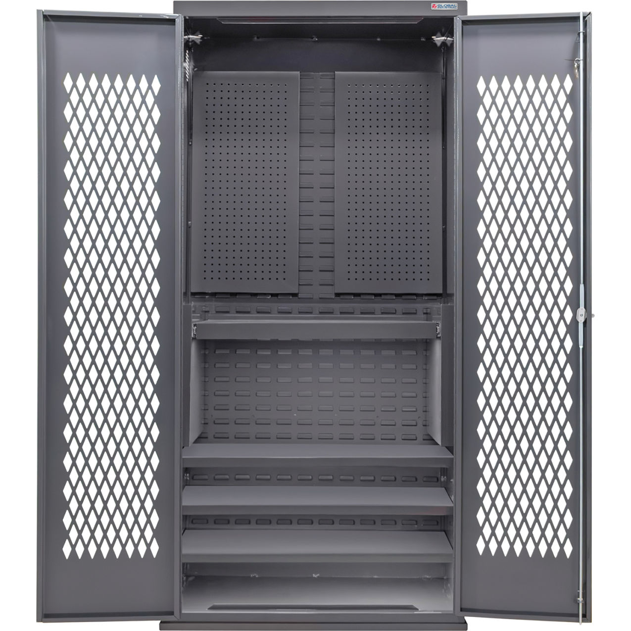 Configurable Ventilated Pegboard Cabinet, 36"W x 24"D x 78"H, 4 Shelves