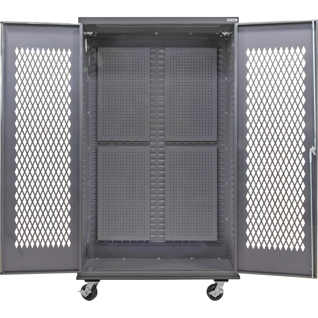 Configurable Ventilated Mobile Full Pegboard Cabinet, 48"W x 24"D x 85"H