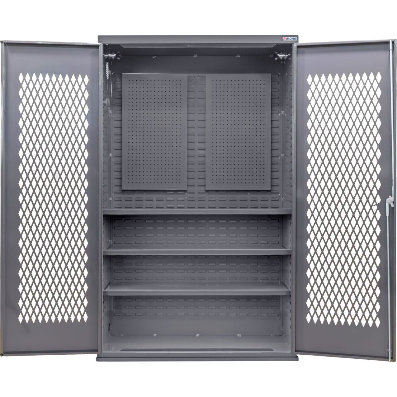 Configurable Ventilated Pegboard Cabinet, 48"W x 24"D x 78"H, 3 Shelves