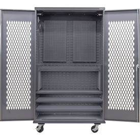 Configurable Ventilated Mobile Pegboard Cabinet, 48"W x 24"D x 85"H, 4 Shelves