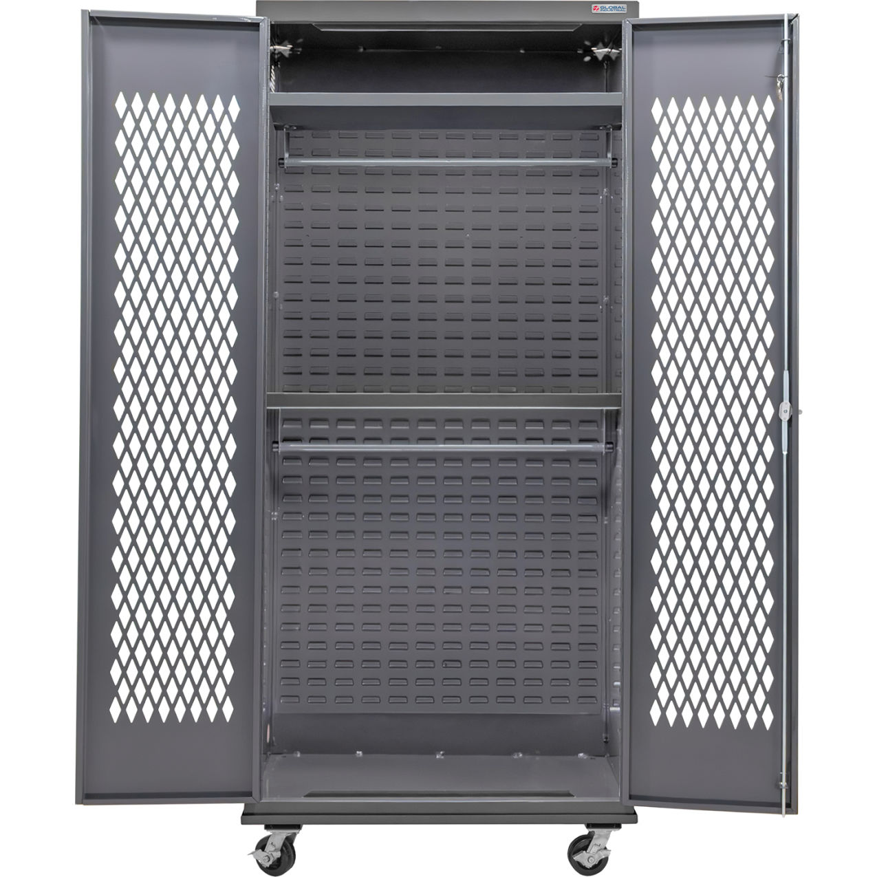 Configurable Ventilated Mobile Wardrobe Cabinet, 36"W x 24"D x 85"H, 2 Shelves