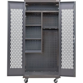 Configurable Ventilated Mobile Janitorial Cabinet, 36"W x 24"D x 85"H, 4 Shelves