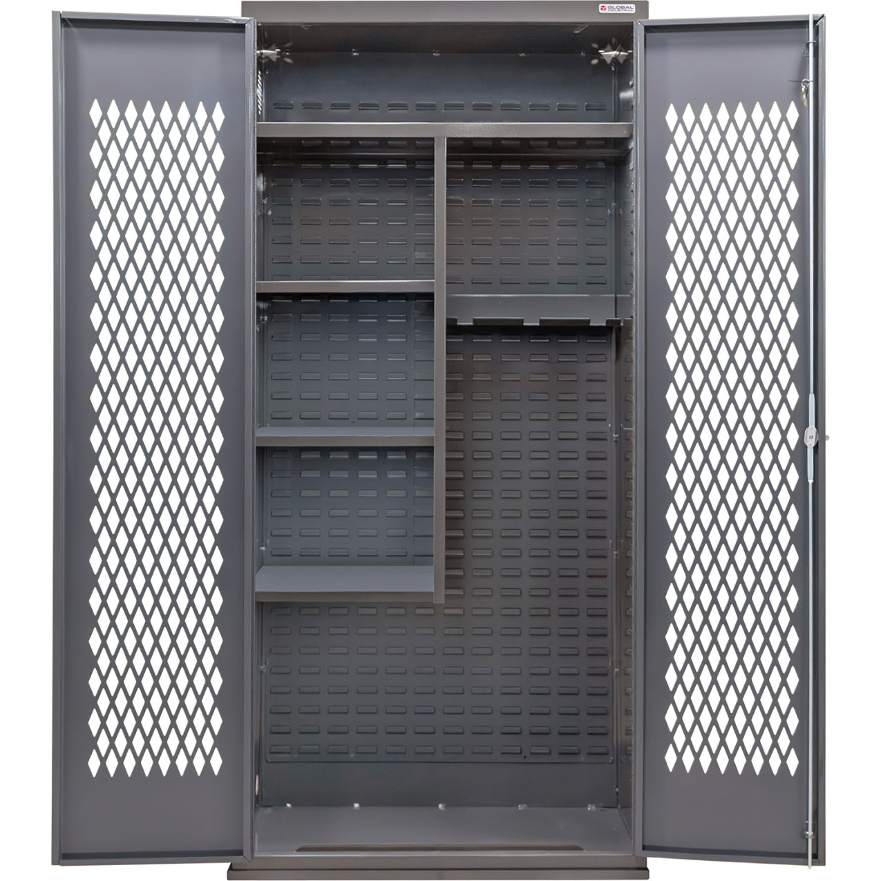 Configurable Ventilated Janitorial Cabinet, 36"W x 24"D x 78"H, 4 Shelves