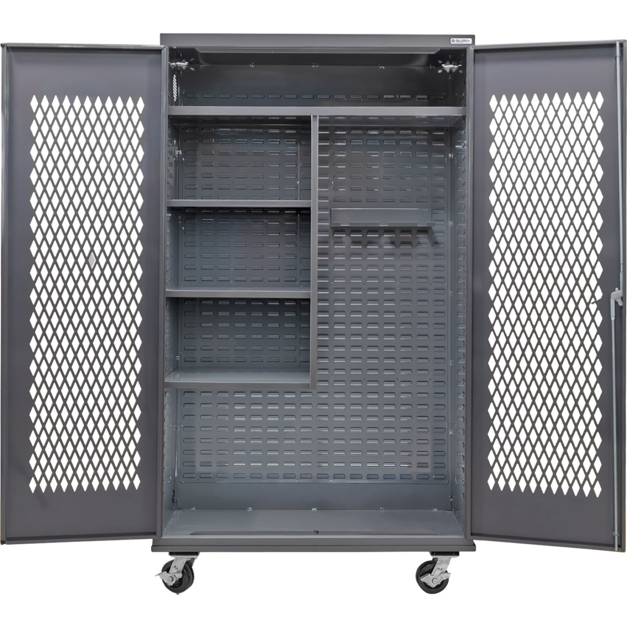 Configurable Ventilated Mobile Janitorial Cabinet, 48"W x 24"D x 85"H, 4 Shelves