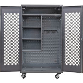 Configurable Ventilated Mobile Janitorial Charging Cabinet, 48x24x85, 4 Shelves
