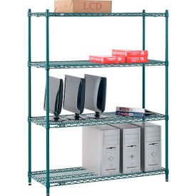 4 Shelf Poly-Green® Wire Shelving Unit Starter 48"W x 12"D x 74"H